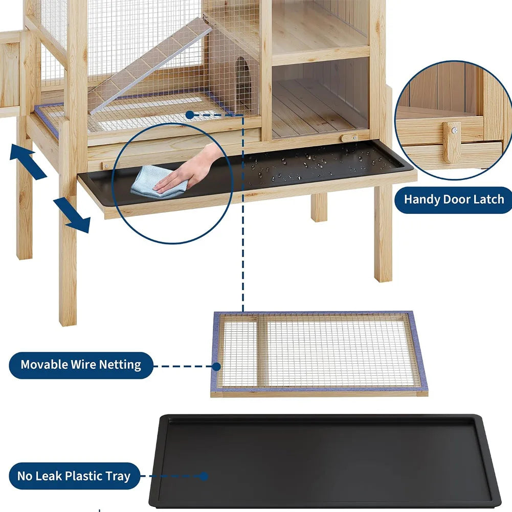 HiMISS Wooden Guinea Pig Cage With Stand And Pullout Tray