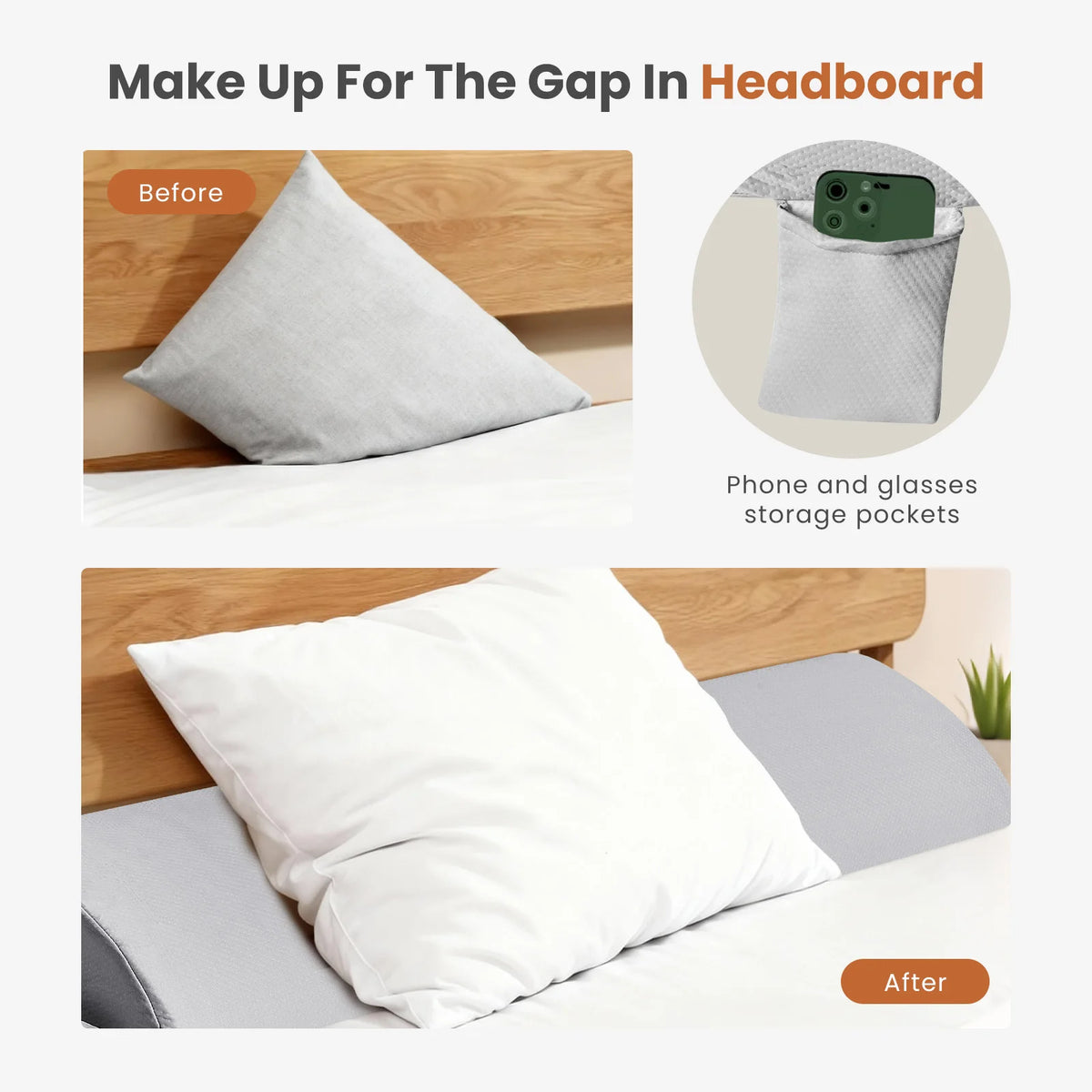 JHK Ergonomic Memory Foam Headboard Wedge Pillow With Cooling Cover