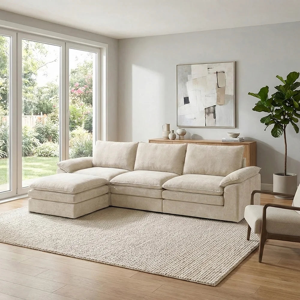 YQzyphyna Modern Cloud Modular Sofa L-Shaped Velvet Couch With Pillows