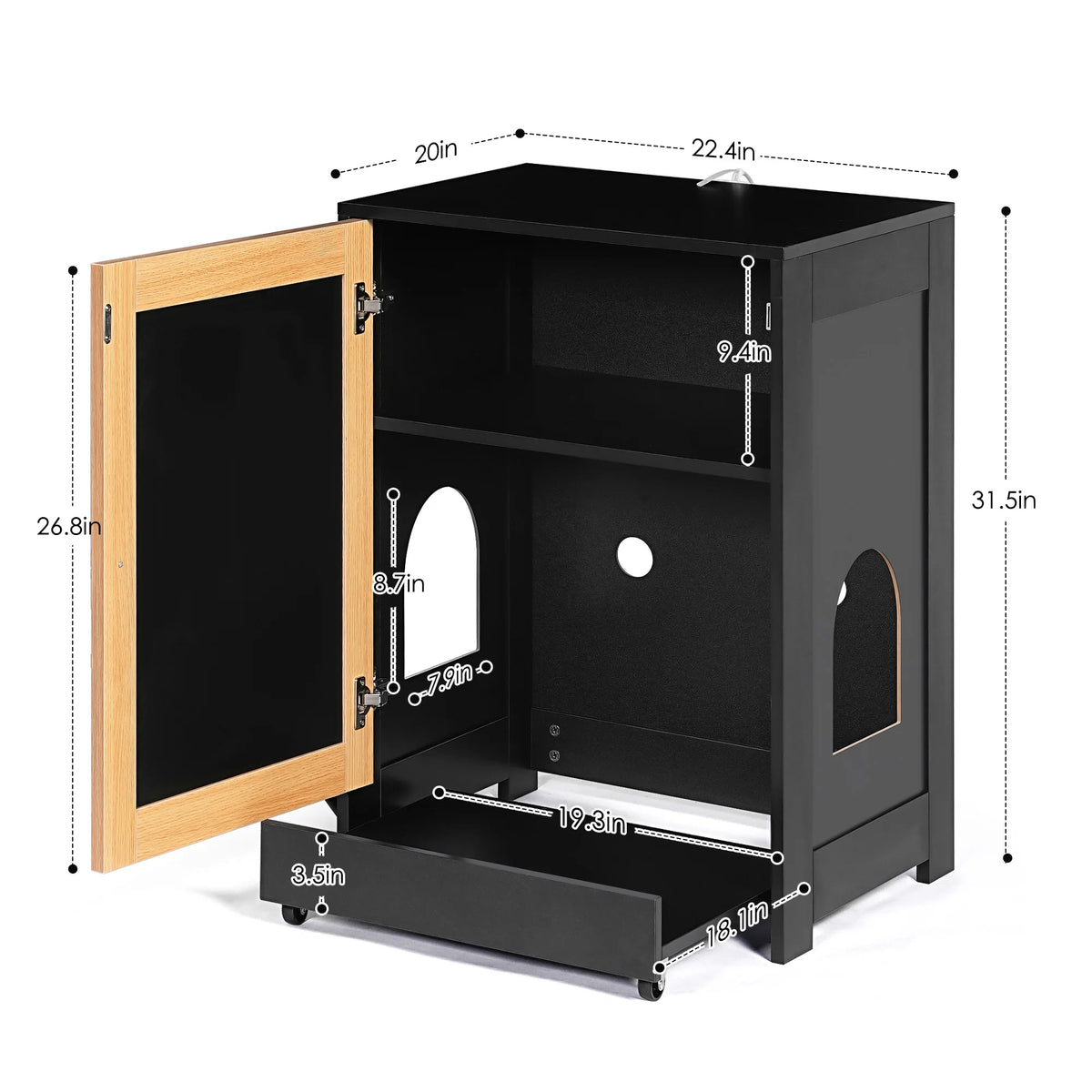 Hidden Cat Litter Box Enclosure Cabinet With Sisal Scratching Door